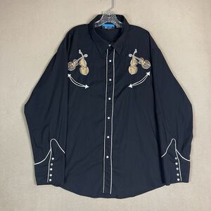 Benny's Shirt Mens 2XL Black Rock‎ a Billy Western Music Embroidered Long Sleeve
